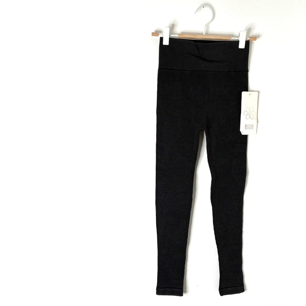 Aura Ribbed High Waist Leggings Vintage Wash Stretch Grey NWT